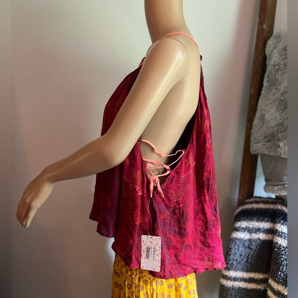 NWT $78 Free People | Casual Tank in Red | Cool Cut Out Sides for Lightweight - Picture 2 of 8